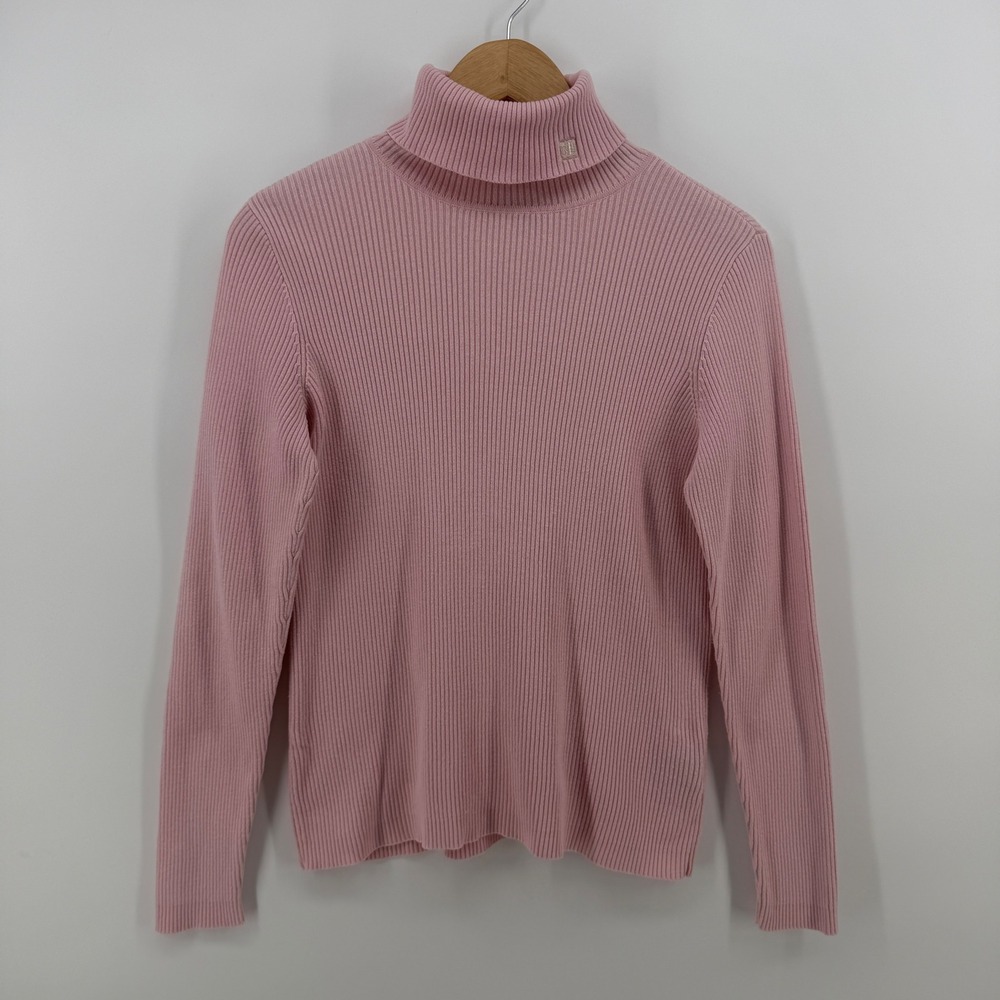 Lauren Ralph Lauren Pink Ribbed Cotton Turtleneck Sweater Small LRL Logo